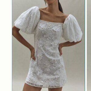 BHLDN 3D Floral Removable Puff-Sleeve Mini Dress NWT XS